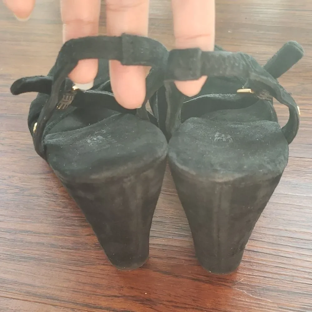 UGG Black Suede Wedge Sandals Size 8.5